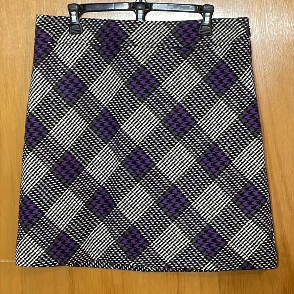 LOFT Womens 12 Skirt Black White Purple Houndstooth Side Zipper Lined